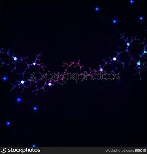 Abstract healthcare background with atom, molecule structure, structural biology elements. Neural structure of atoms and molecules. Vector illustration. Abstract healthcare background with atom, molecule structure, structural biology elements