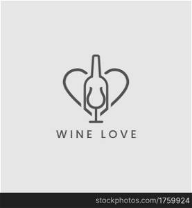 Abstract Heart Combined with Bottle and Glass Wine Logo Design. Simple Minimalist Logo Illustration. Graphic Design Element.