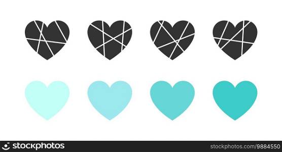Abstract heart icons. Black and light blue heart icons. Love symbol icon set, love symbol. Vector illustration