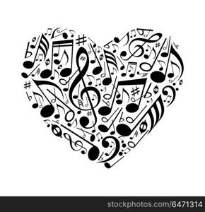 Abstract heart of musical notes on a white background. Vector illustration.. Abstract heart of musical notes