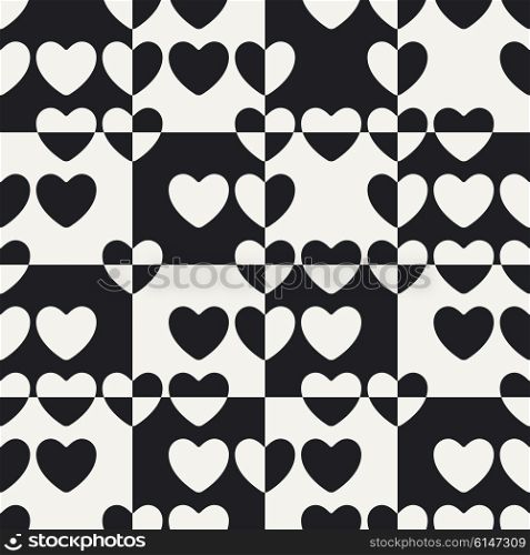Abstract Heart Pattern. Vector Seamless Black and White Background