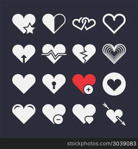 Abstract heart vector icons. Abstract heart vector icons. Arrow in heart, love and heartbeat illustration
