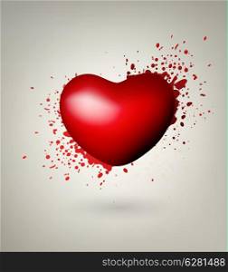Abstract Heart With Red Splashes On Gray Background