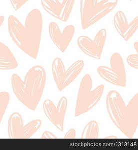 Abstract hearts modern seamless pattern, vector simple modern trendy background. Hand drawn hatching hearts shape for Valentines Day, creative art pastel color pattern background. Abstract hearts simple pattern, seamless background