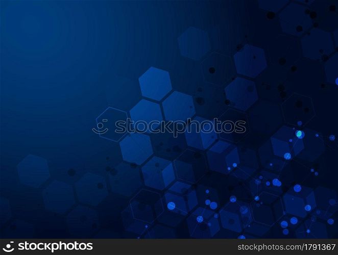 Abstract hexagon pattern on blue background. Medical and science concept and structure molecule and communication. You can use for ad, poster, template, business presentation. Vector illustration