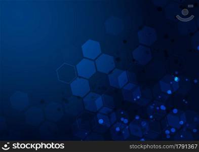 Abstract hexagon pattern on blue background. Medical and science concept and structure molecule and communication. You can use for ad, poster, template, business presentation. Vector illustration