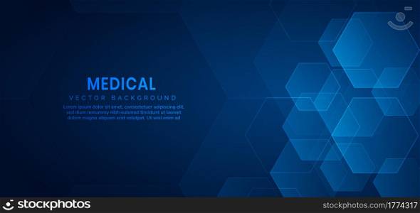 Abstract hexagon pattern on blue background. Medical and science concept. Vector illustration