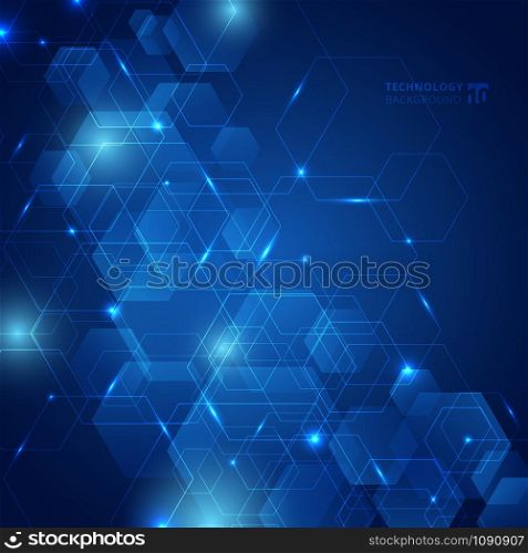 Abstract hexagon pattern with laser light on dark blue background technology futuristic communication concept innovation. Vector illustration