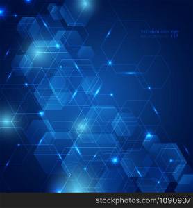 Abstract hexagon pattern with laser light on dark blue background technology futuristic communication concept innovation. Vector illustration