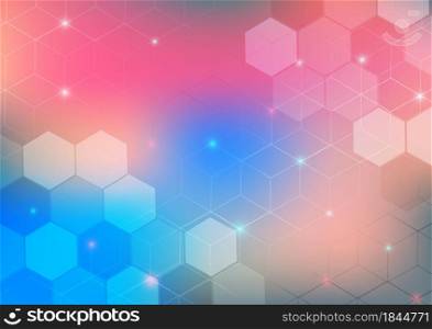 Abstract hexagon pattern with light effect on colorful background. Vector illustration