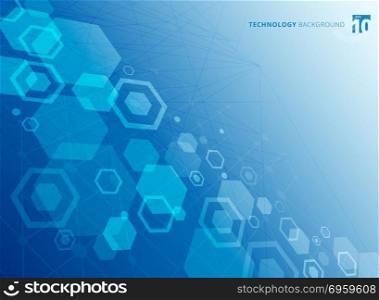Abstract hexagonal structure of the molecules. The chemistry molecular study. Technology blue color background. Vector illustration. Abstract hexagonal structure of the molecules. The chemistry mol