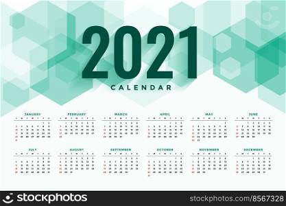 abstract hexagonal style new year 2021 calendar design