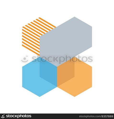 Abstract hexagons composition brochure element design. Hexagonal shapes. Vector illustration with empty copy space for text. Editable shapes for poster decoration. Creative and customizable frame. Abstract hexagons composition brochure element design