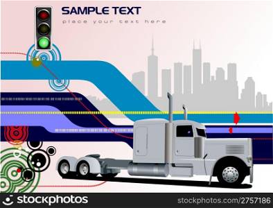 Abstract hi-tech background with lorry image. Vector
