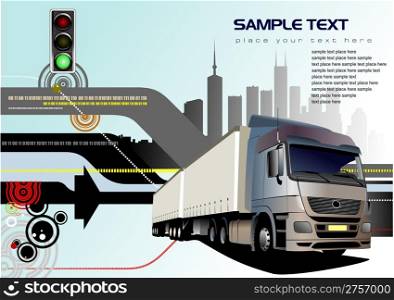 Abstract hi-tech background with truck image. Vector