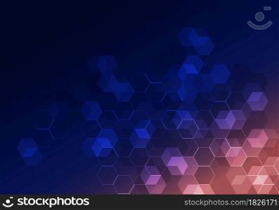 Abstract hi-tech digital technology geometric hexagon pattern shapes on blue background. You can use for medicine or science design. Vector illustration
