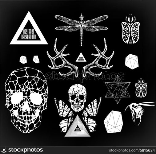 Abstract hipster element, drawn by hand illustration with polygon, crystal design element, symbol, sign for tattoo