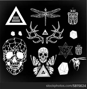 Abstract hipster element, drawn by hand illustration with polygon, crystal design element, symbol, sign for tattoo