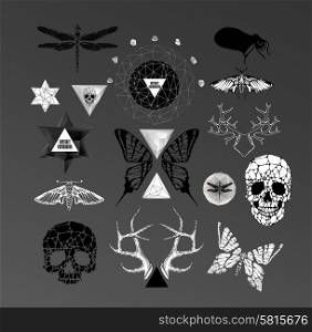 Abstract hipster element, drawn by hand illustration with polygon, crystal design element, symbol, sign for tattoo