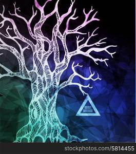 Abstract hipster element, drawn by hand modern tree, illustration with polygon, crystal design element, symbol, sign for tattoo