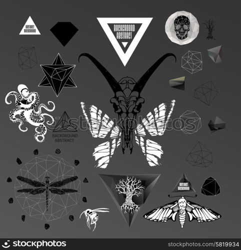 Abstract hipster illustration with polygonal design element, symbol, sign for tattoo