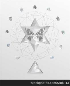 Abstract hipster poster with illustration drawn by hand and polygonal design element, symbol, sign for tattoo