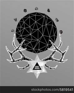 Abstract hipster poster with illustration drawn by hand and polygonal design element, symbol, sign for tattoo