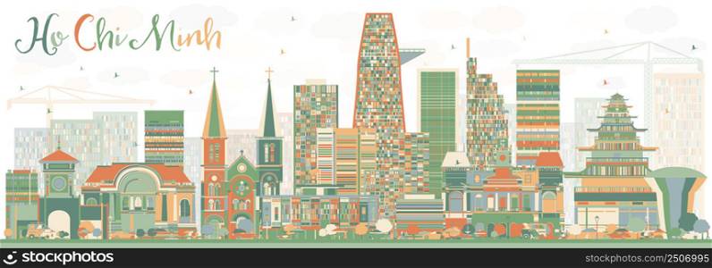 Abstract Ho Chi Minh Skyline with Color Buildings. Vector Illustration. Business Travel and Tourism Concept with Modern Buildings. Image for Presentation Banner Placard and Web Site.