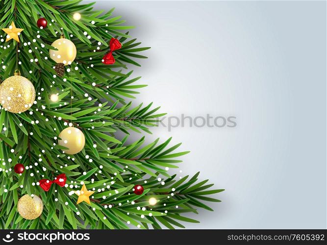 Abstract Holiday New Year and Merry Christmas Background with realistic Christmas tree. Vector Illustration EPS10. Abstract Holiday New Year and Merry Christmas Background with realistic Christmas tree. Vector Illustration