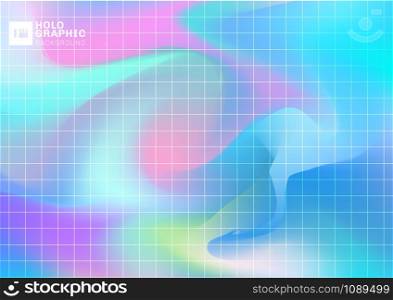 Abstract holographic Iridescent smooth background with grid pattern. Vector illustration