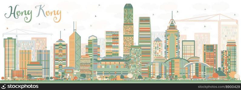 Abstract Hong Kong Skyline with Color Buildings. Vector Illustration. Business Travel and Tourism Concept with Modern Architecture. Image for Presentation Banner Placard and Web Site.