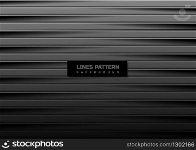 Abstract horizontal black and gray lines with shadow pattern background and texture. Vector illustration