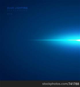 Abstract horizontal blue ray light strips on dark background. vector illustration