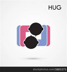 Abstract hug symbol. This graphic also represents couple in love, hug and embrace, close friends together, events like engagement. Vector illustration
