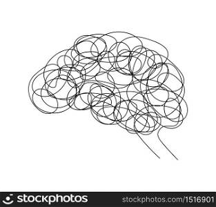 Abstract human brain doodle hand drawn style. Creative idea symbol, icon design. Vector illustration isolated on white background.