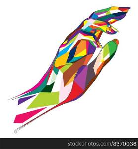 Abstract human hand made of colorful polygons illustration.
