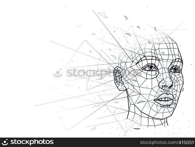 Abstract Human Head Low Poly Wireframe