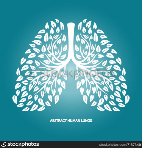 Abstract human lungs from foliage vector background. Illustration of silhouette white foliage, thorax and bronchi. Abstract human lungs from foliage vector background