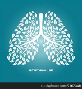 Abstract human lungs from foliage vector background. Illustration of silhouette white foliage, thorax and bronchi. Abstract human lungs from foliage vector background