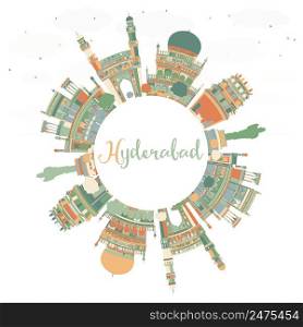 Abstract Hyderabad Skyline with Color Landmarks and Copy Space. Vector Illustration. Business Travel and Tourism Concept with Historic Buildings. Image for Presentation Banner Placard and Web Site.