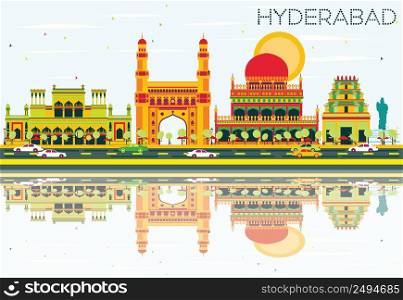 Abstract Hyderabad Skyline with Color Landmarks and Reflections. Vector Illustration. Business Travel and Tourism Concept with Historic Architecture. Image for Presentation Banner Placard and Web Site.