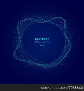 Abstract illuminated blue circle shape of particles array on dark background Technology concept. Digital explosion. Futuristic vector illustration