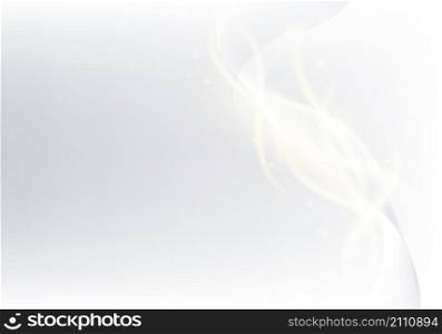 Abstract illuminated shiny wavy light lines with dots particles on white background. Vector illustration