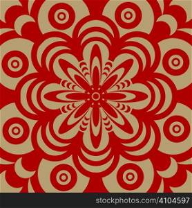 Abstract illustrated design in brown and red with a floral theme