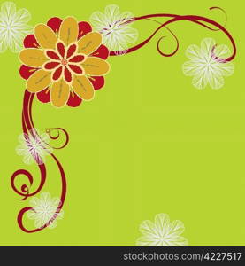 Abstract illustration - flowers in green red and orange colors