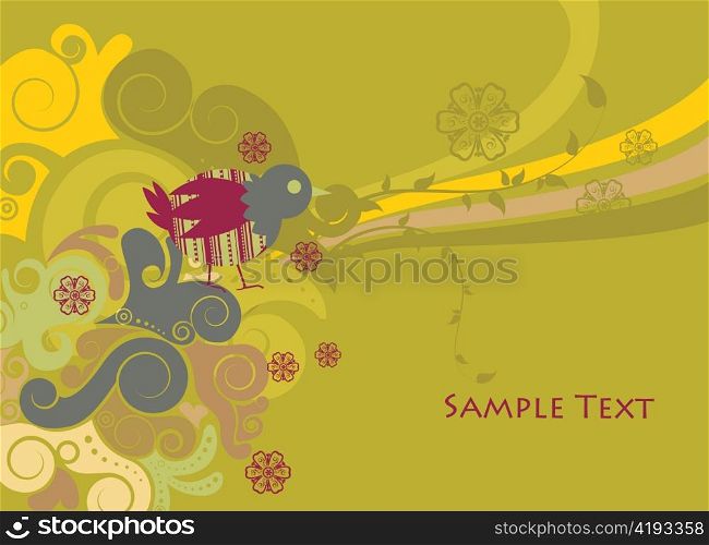 abstract illustration of a background with floral and bird
