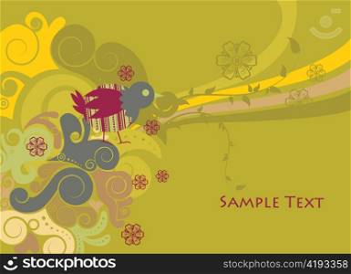 abstract illustration of a background with floral and bird