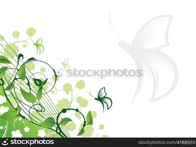 abstract illustration of a background with floral and butterfly