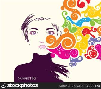 abstract illustration of a background with floral and girl