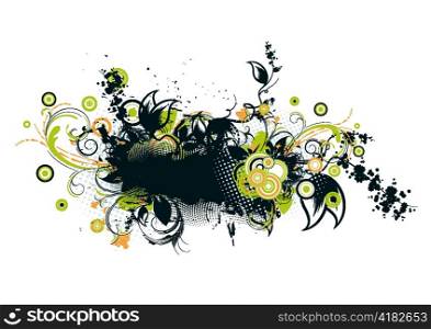 abstract illustration of a floral frame with grunge
